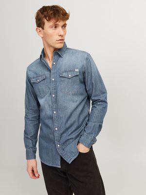 JJESHERIDAN SHIRT L/S NOOS Medium Blue Denim/Sl