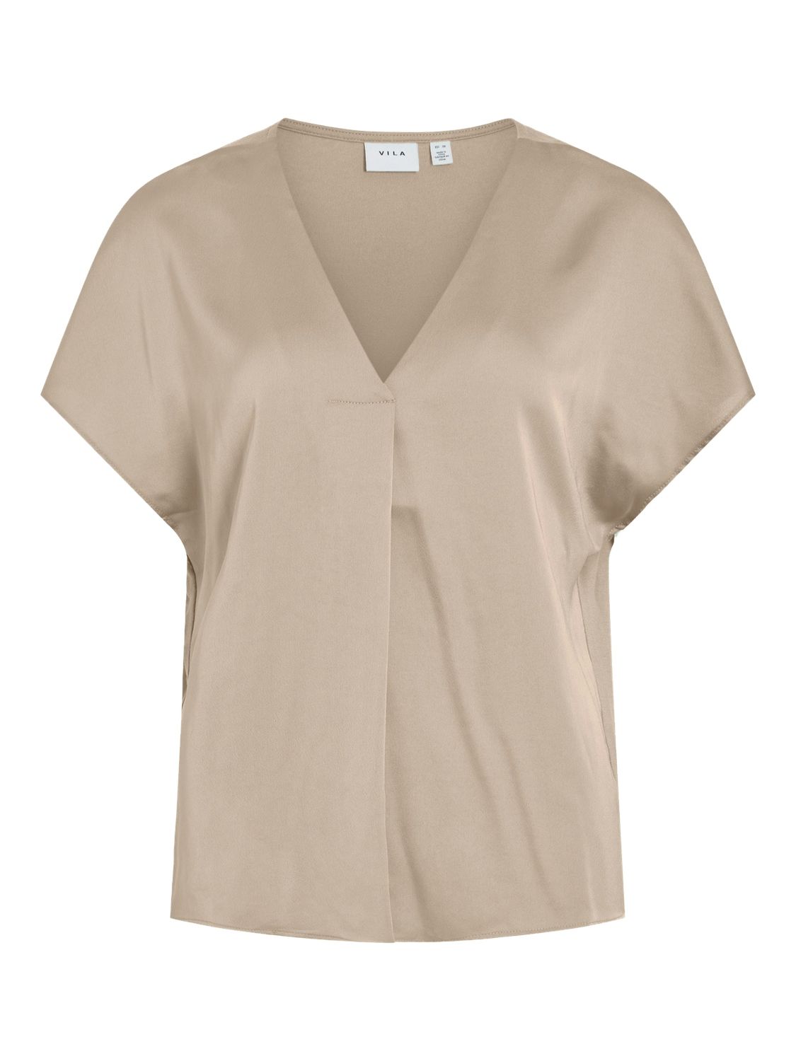 VIELLETTE V-NECK S/S SATIN TOP - NOOS Cement