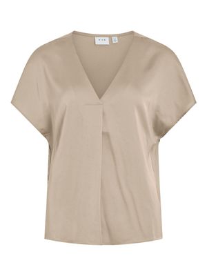 VIELLETTE V-NECK S/S SATIN TOP - NOOS Cement