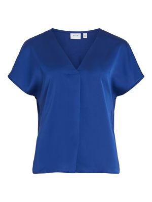 VIELLETTE V-NECK S/S SATIN TOP - NOOS Mazarine Blue