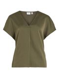 VIELLETTE V-NECK S/S SATIN TOP - NOOS Dusty Olive