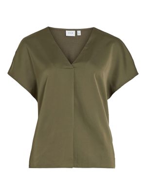 VIELLETTE V-NECK S/S SATIN TOP - NOOS Dusty Olive