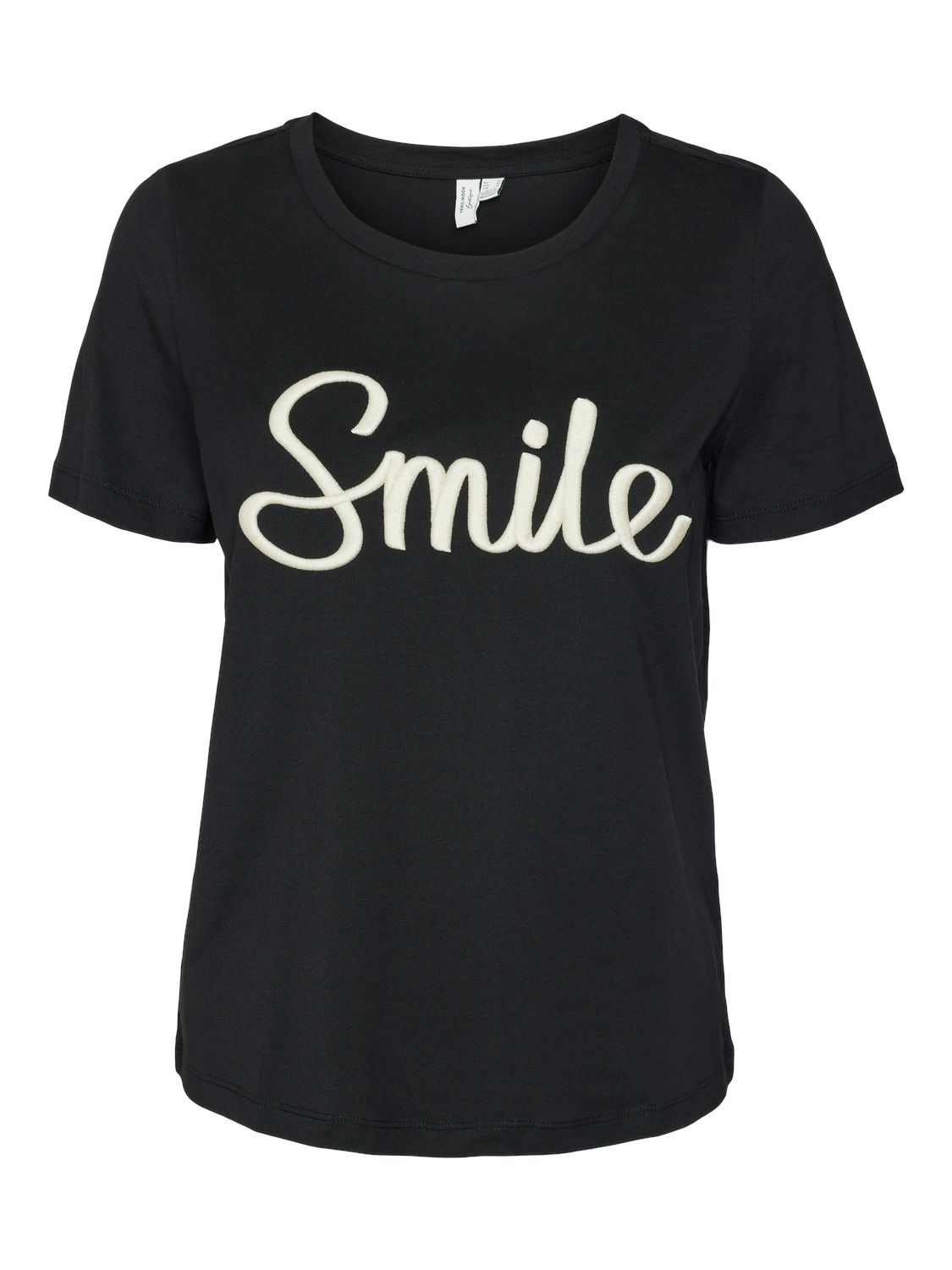 VMOPANI O-NECK T-SHIRT JRS BTQ GA Black-Smile w. birch writing