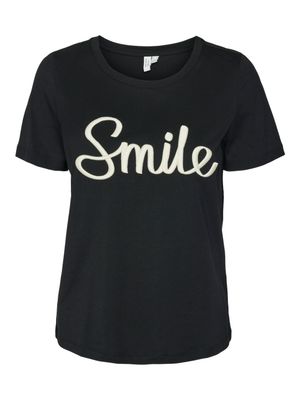 VMOPANI O-NECK T-SHIRT JRS BTQ GA Black-Smile w. birch writing