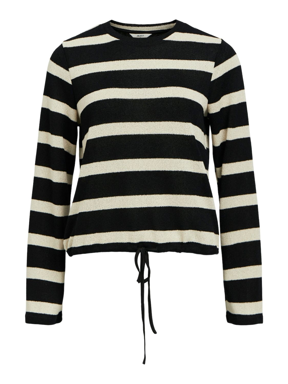 OBJGORIMIA L/S O-NECK TIE TOP 134 Cloud Dancer-Black
