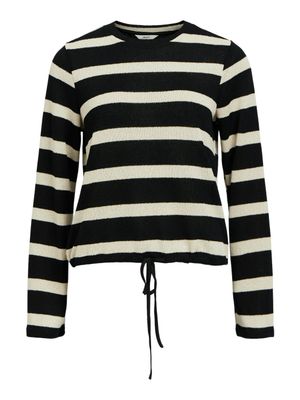 OBJGORIMIA L/S O-NECK TIE TOP 134 Cloud Dancer-Black
