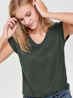 ONLSILVERY S/S V NECK LUREX TOP JRS NOOS Green Gecko