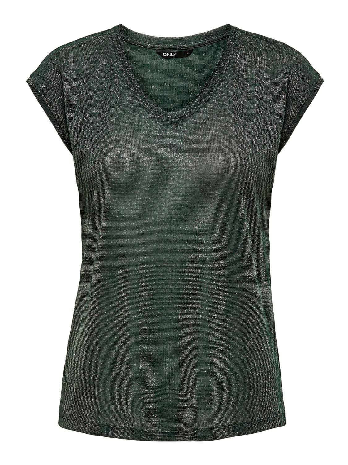 ONLSILVERY S/S V NECK LUREX TOP JRS NOOS Green Gecko