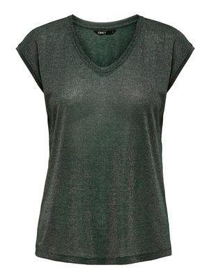 ONLSILVERY S/S V NECK LUREX TOP JRS NOOS Green Gecko