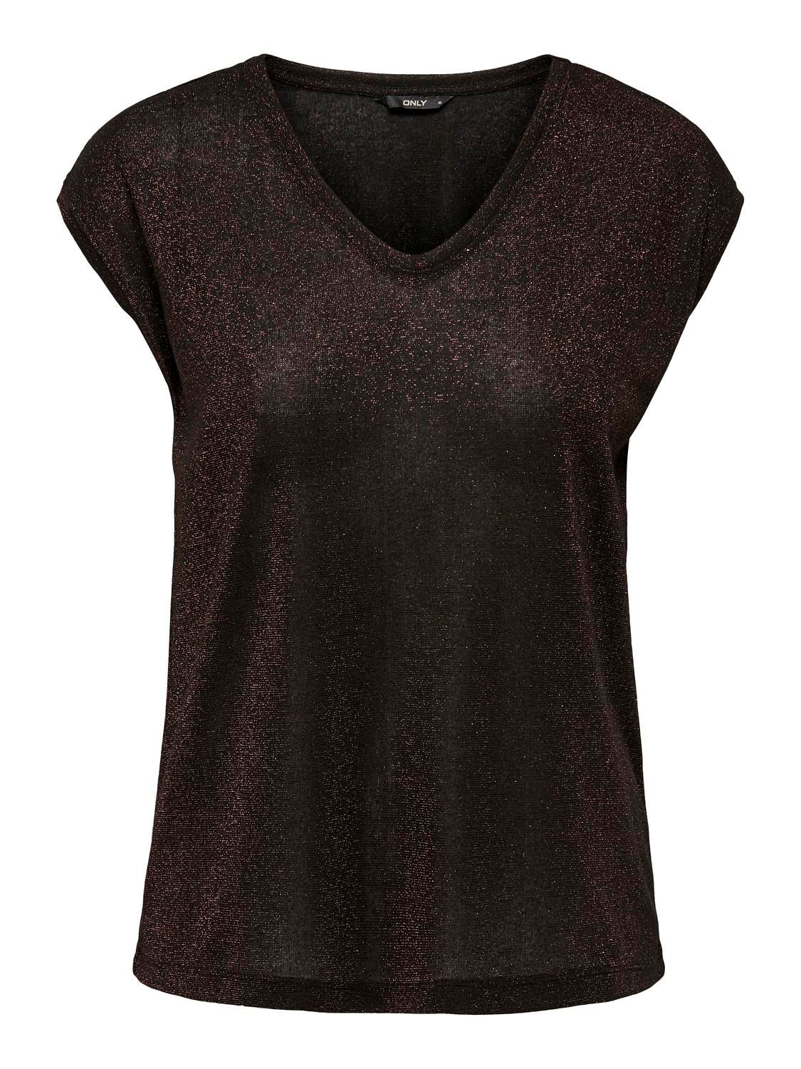 ONLSILVERY S/S V NECK LUREX TOP JRS NOOS Black Cobber