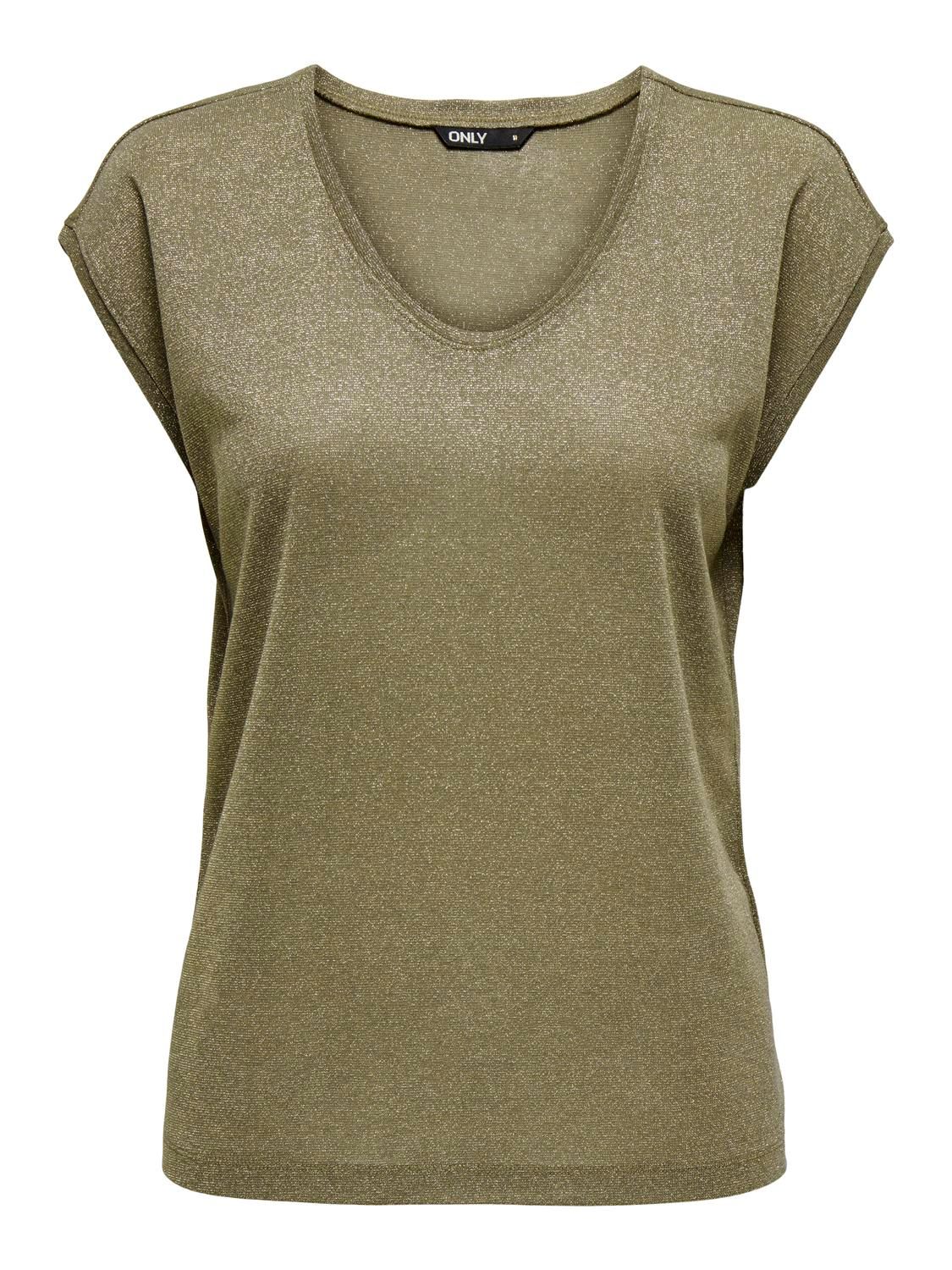 ONLSILVERY S/S V NECK LUREX TOP JRS NOOS Falcon/TONE IN TONE