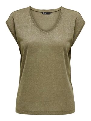 ONLSILVERY S/S V NECK LUREX TOP JRS NOOS Falcon/TONE IN TONE