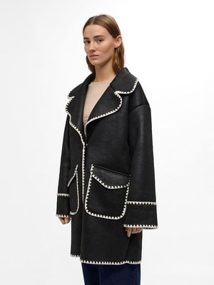 OBJANA L/S LONG COAT E DIV Black/Sandshell stitches