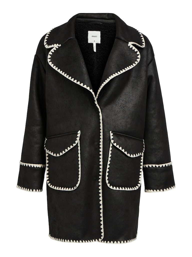 OBJANA L/S LONG COAT E DIV Black/Sandshell stitches