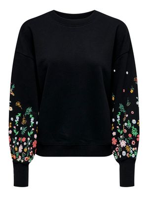 ONLBROOKE L/S O-NECK FLOWER SWT NOOS Black-SLEEVE FLOWER