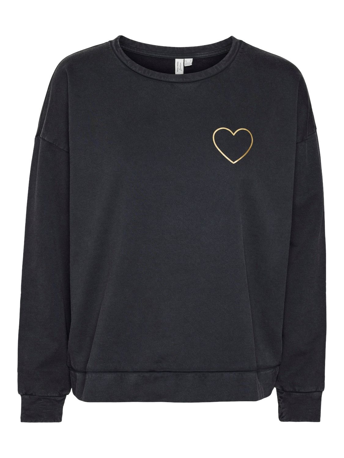VMOROLA L/S HEART SWEATSHIRT JRS BTQ GA Black-ACID WASH w. Gold heart