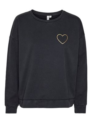 VMOROLA L/S HEART SWEATSHIRT JRS BTQ GA Black-ACID WASH w. Gold heart