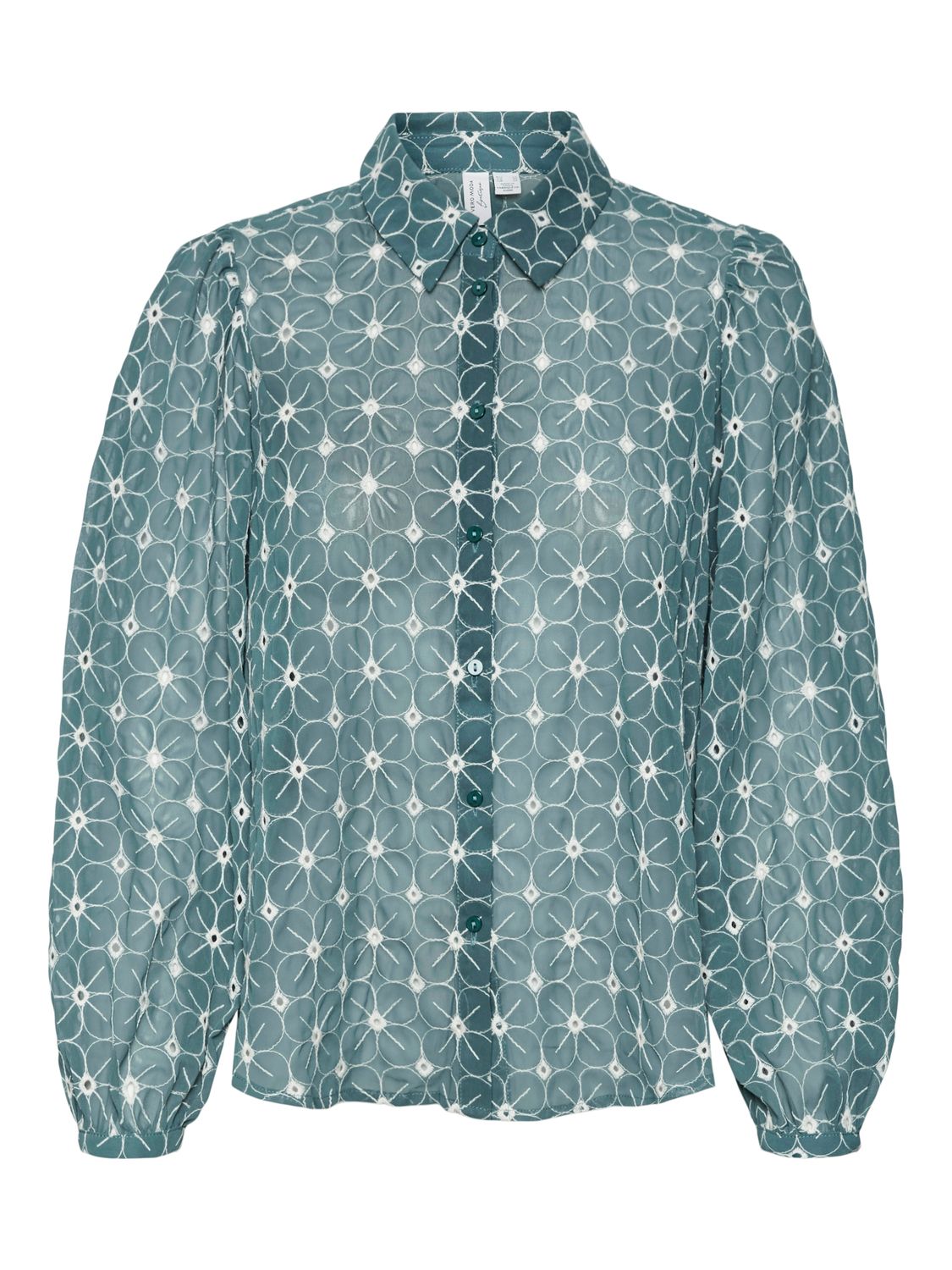 VMRUTH L/S SHIRT WVN BTQ Balsam Green-SNOW WHITE STITC