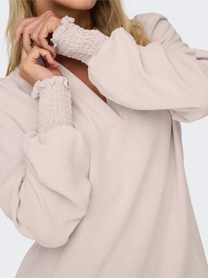ONLMETTE V-NECK LS SMOCK TOP NOOS WVN Gray Morn
