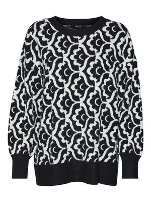 VMNANCY LS O-NECK LONG PULLOVER BOO Black-W. BIRCH FLOWER PRINT
