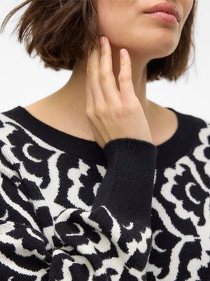 VMNANCY LS O-NECK LONG PULLOVER BOO Black-W. BIRCH FLOWER PRINT