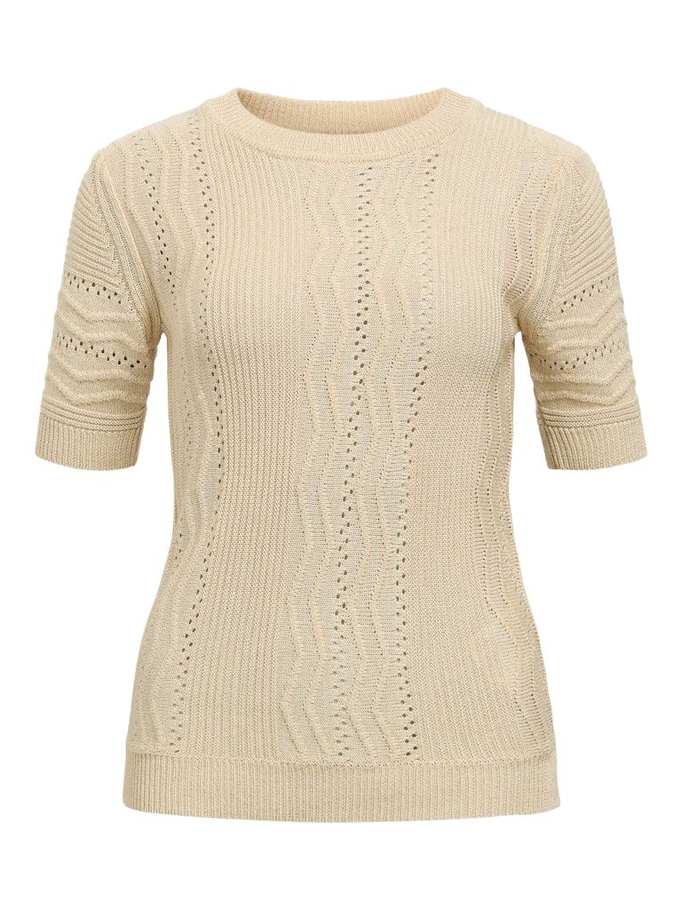 OBJFRIELLA KNIT S/S SLI PULLOVER 134 Sandshell-Gold lurex