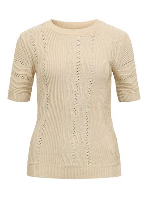 OBJFRIELLA KNIT S/S SLI PULLOVER 134 Sandshell-Gold lurex