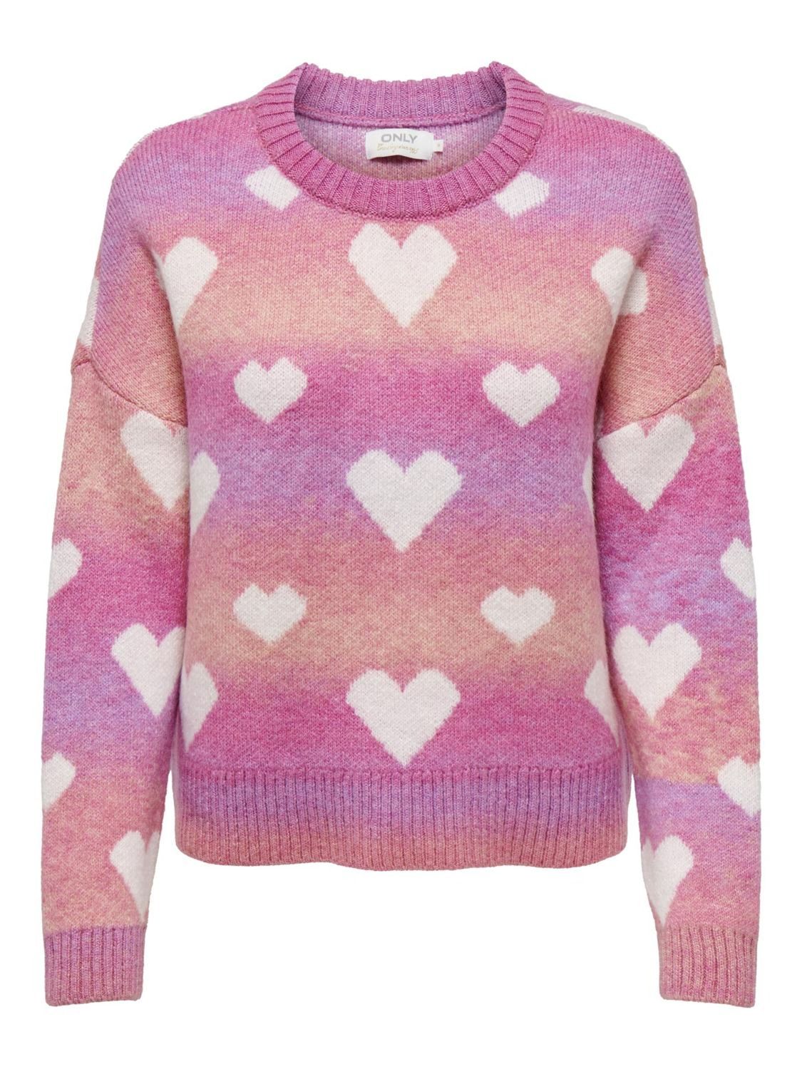 ONLAIDA L/S HEART PULLOVER EX KNT Lavendula-Azalea pink-french v