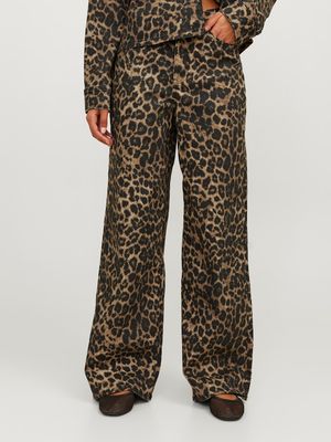 JXSARAH TOKYO LEO WIDE HW PANT LN PNT Cornstalk/LEOPARD