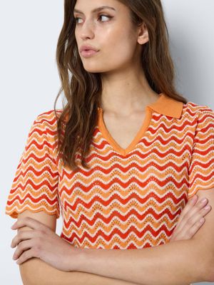 NMSADIE S/S POLO V-NECK KNIT Tangerine/TANGERINE