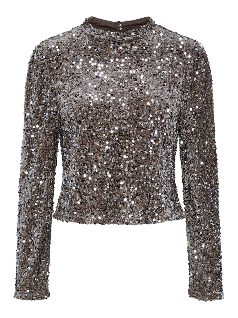 PCKAM LS TOP BC Morel/Silver sequins
