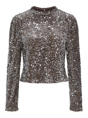 PCKAM LS TOP BC Morel/Silver sequins