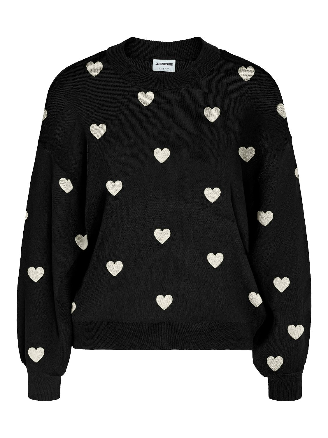 NMCHARLOTT L/S O-NECK KNIT FWD NOOS Black/Oatmeal hearts