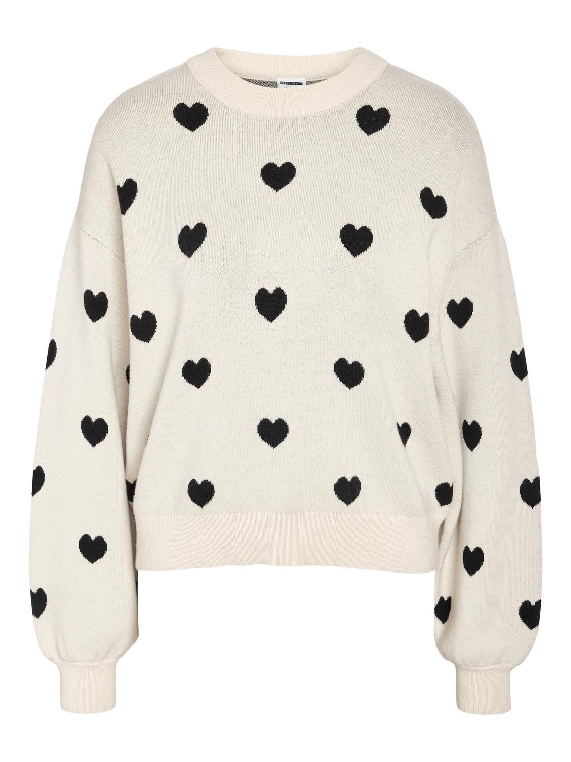 NMCHARLOTT L/S O-NECK KNIT FWD NOOS Oatmeal/Black hearts