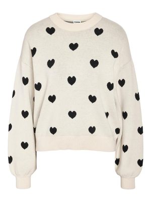 NMCHARLOTT L/S O-NECK KNIT FWD NOOS Oatmeal/Black hearts