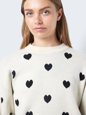 NMCHARLOTT L/S O-NECK KNIT FWD NOOS Oatmeal/Black hearts