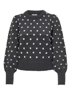 JDYSIGRID LIFE L/S ON PUFF PULL KNT DARK GREY MELANGE-W CEMENT DOT