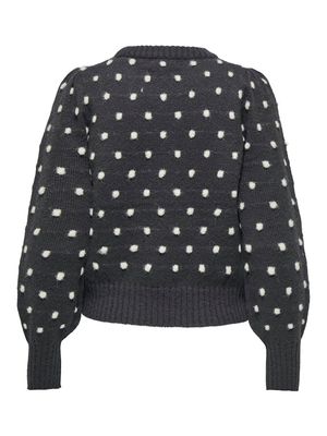 JDYSIGRID LIFE L/S ON PUFF PULL KNT DARK GREY MELANGE-W CEMENT DOT