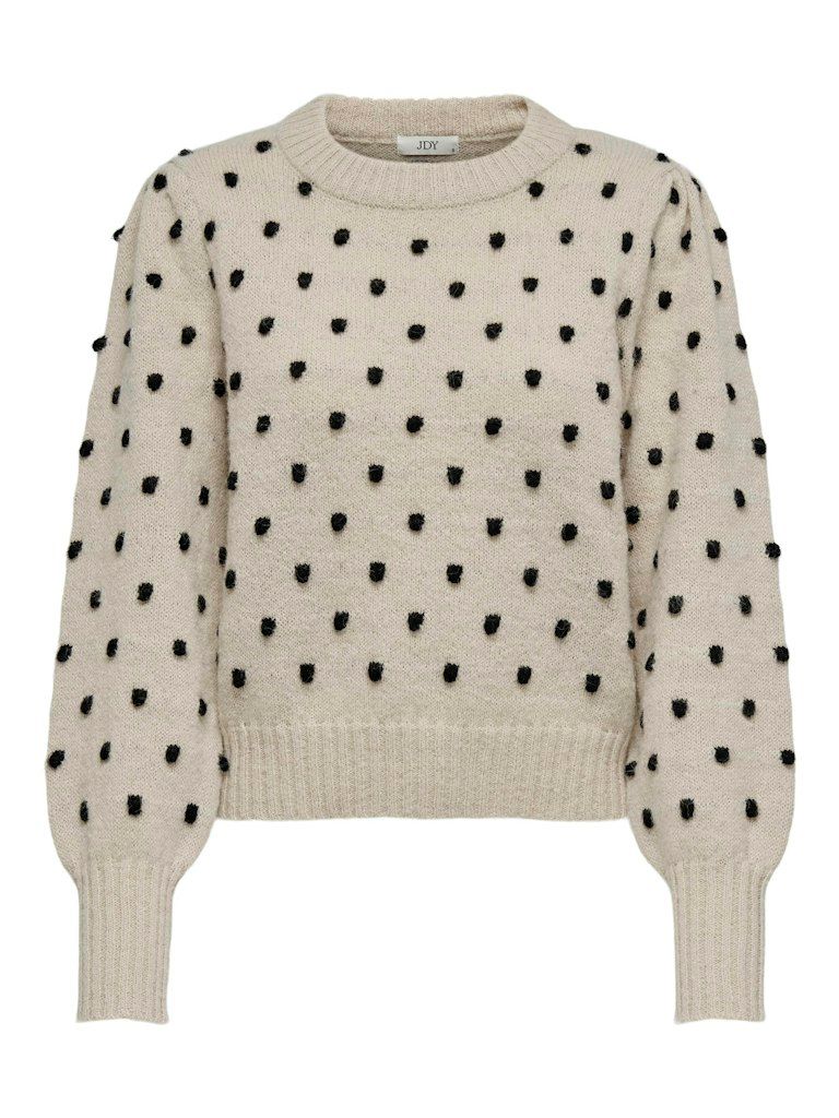 JDYSIGRID LIFE L/S ON PUFF PULL KNT NOOS CEMENT-W BLACk DOTS