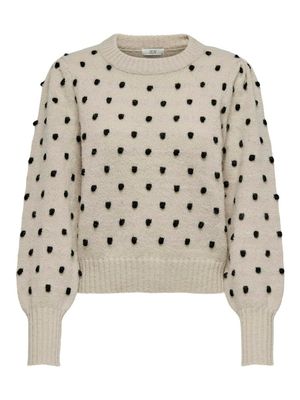 JDYSIGRID LIFE L/S ON PUFF PULL KNT NOOS CEMENT-W BLACk DOTS
