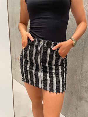 OBJVELLA HW SHORT DENIM SKIRT E DIV Grey Denim-Black lines