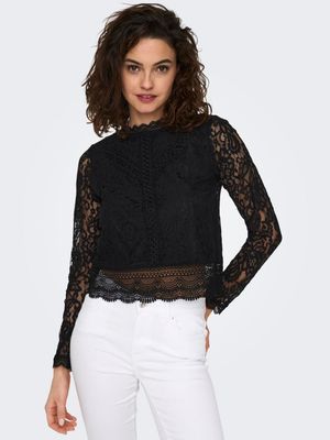 ONLNEW KARO LS LACE TOP WVN Black