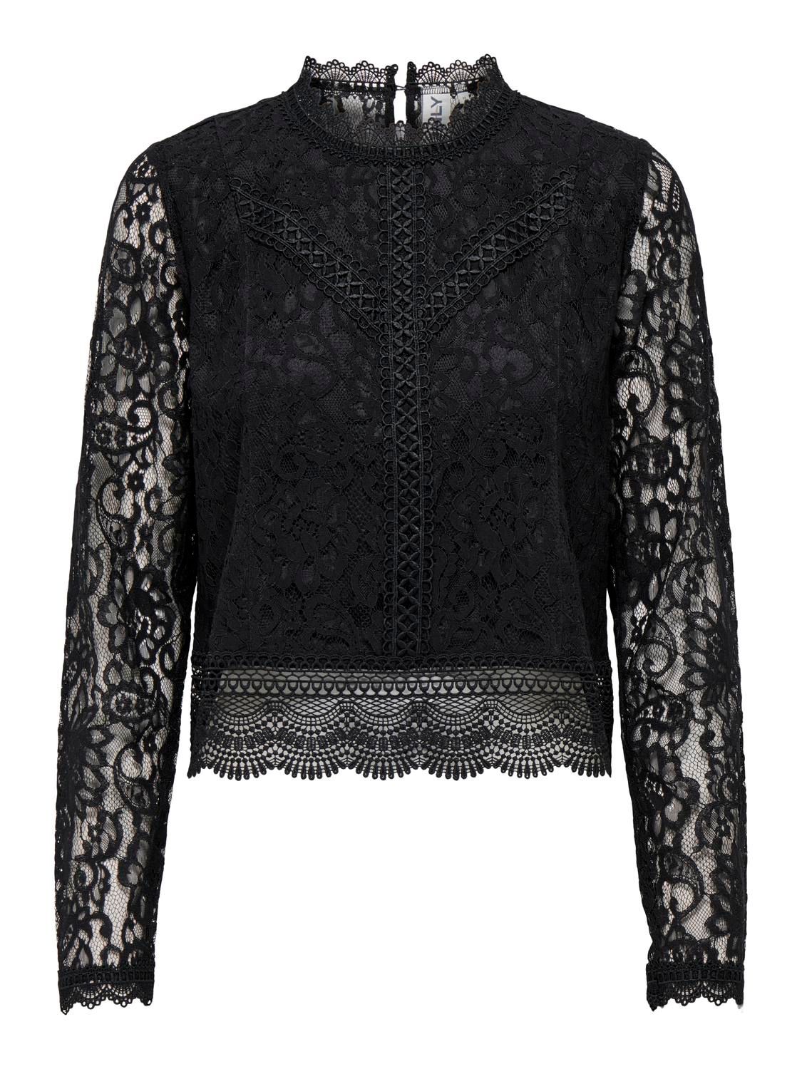 ONLNEW KARO LS LACE TOP WVN Black