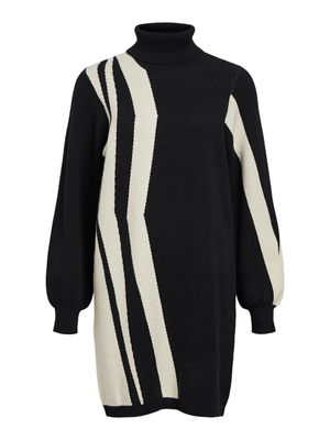 OBJRAY L/S KNIT ROLLNECK DRESS AOP NOOS Black-Sandshell vertical stri