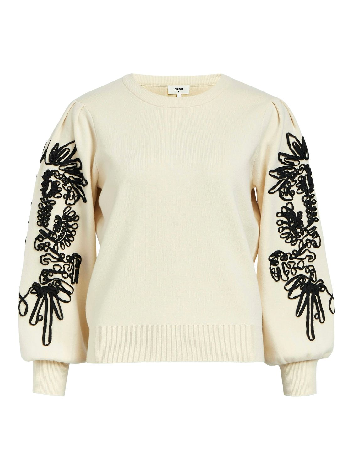 OBJJOANA L/S KNIT PULLOVER REP Sandshell/Black tape