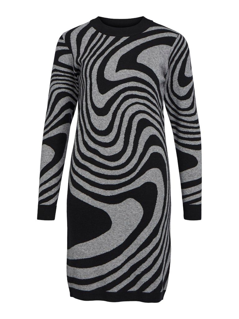 OBJRAY L/S KNIT DRESS AOP NOOS Black-Medium grey melange zebr