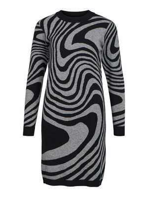 OBJRAY L/S KNIT DRESS AOP NOOS Black-Medium grey melange zebr