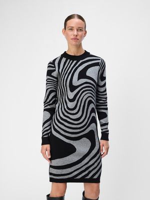 OBJRAY L/S KNIT DRESS AOP NOOS Black-Medium grey melange zebr