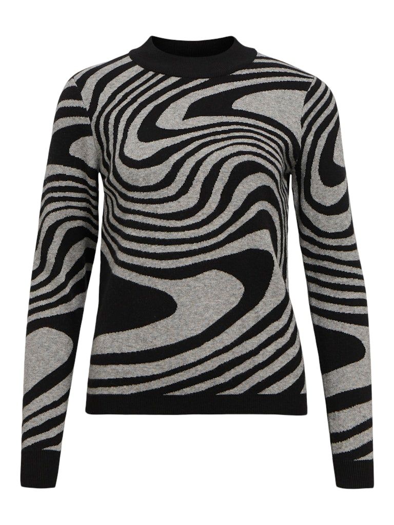 OBJRAY L/S KNIT PULLOVER AOP NOOS Black-Medium grey melange zebr
