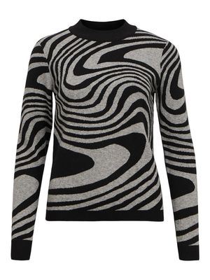OBJRAY L/S KNIT PULLOVER AOP NOOS Black-Medium grey melange zebr